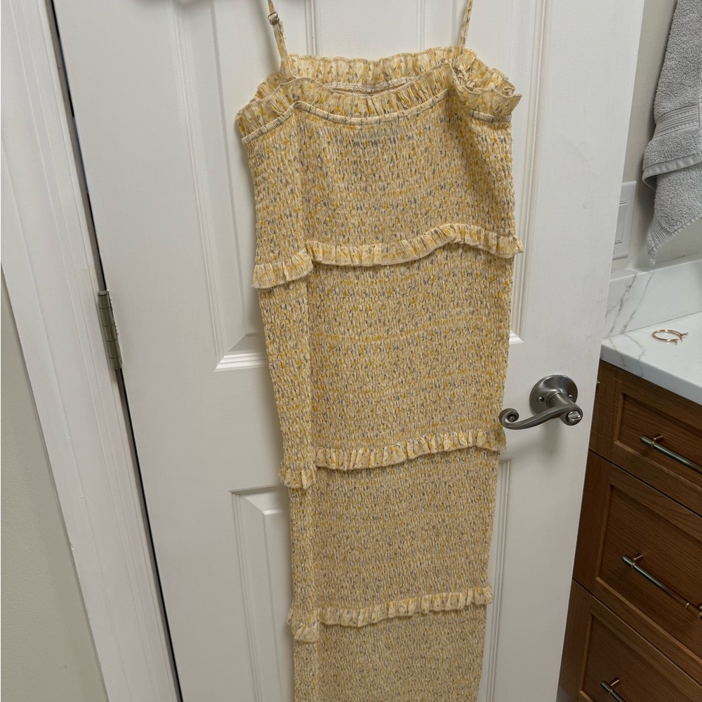 Spring Yellow Ruffle Midi Dress